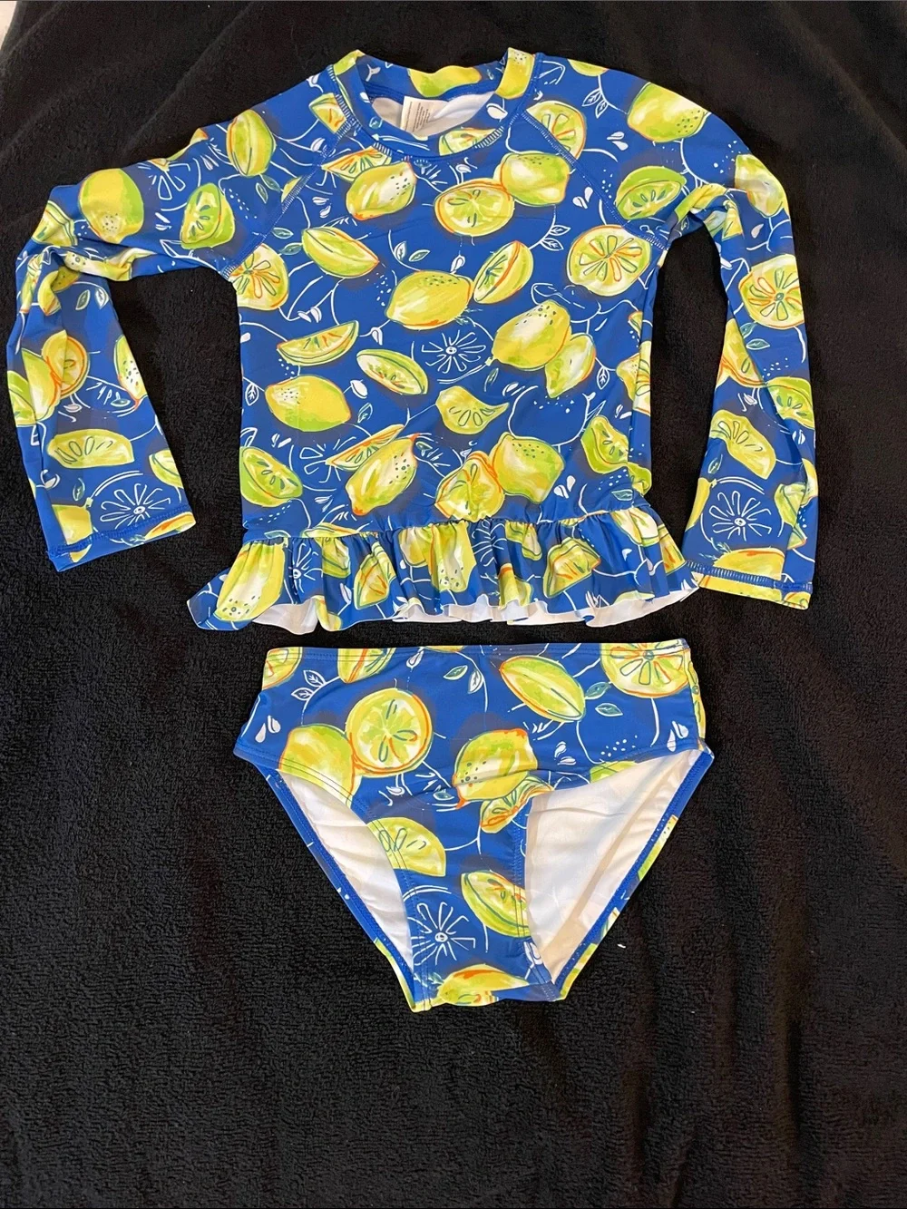 Kids Blue Lemon Print Long-Sleeve Swim Set new